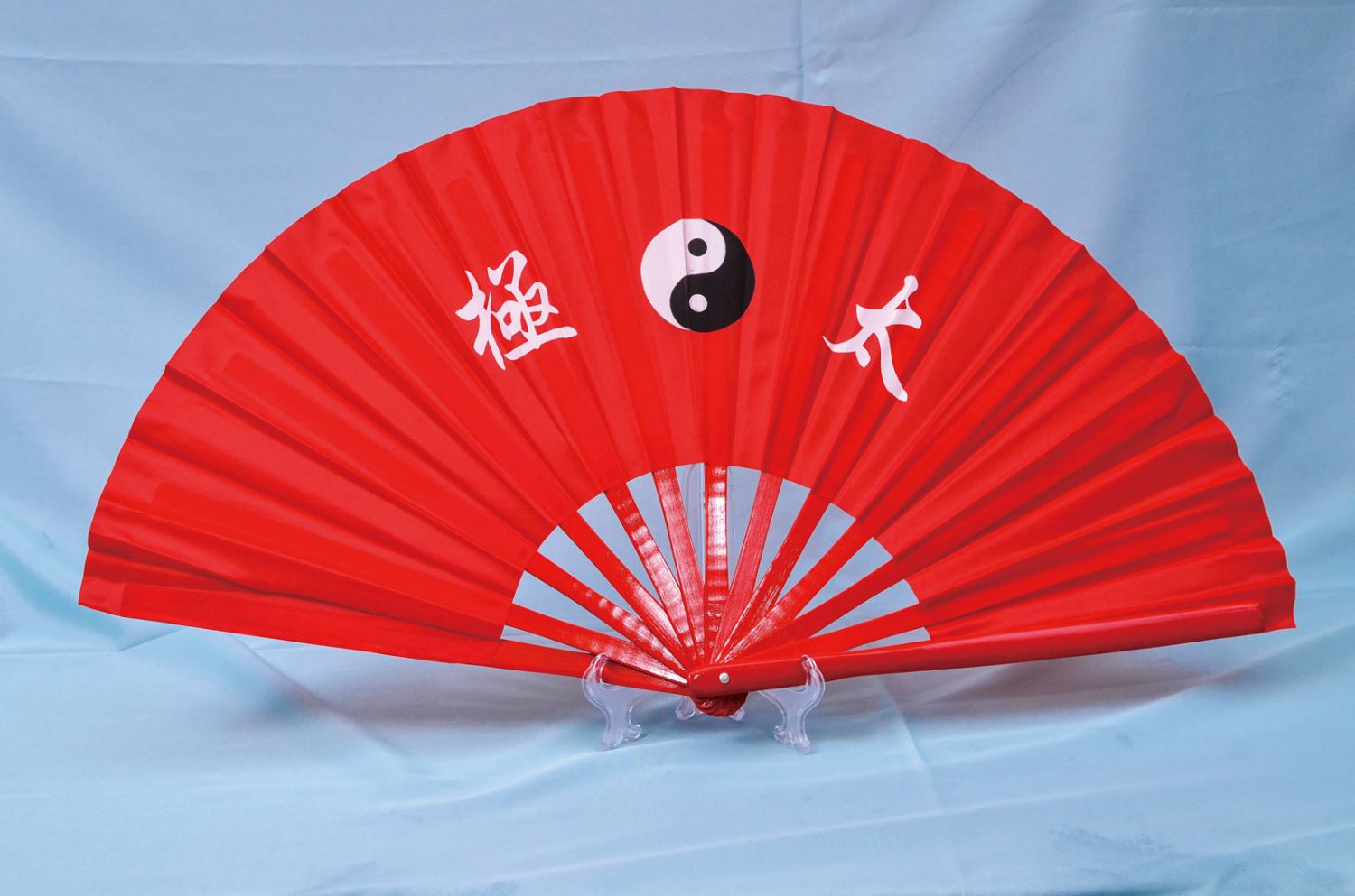 E-43太級扇-加長(38公分)(尼龍布)(紅色-紅骨)太極(大陸製)
